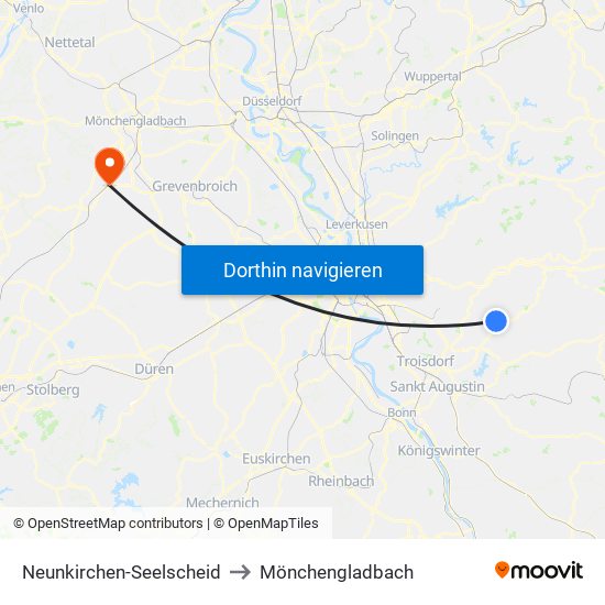 Neunkirchen-Seelscheid to Mönchengladbach map