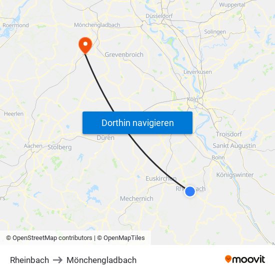 Rheinbach to Mönchengladbach map