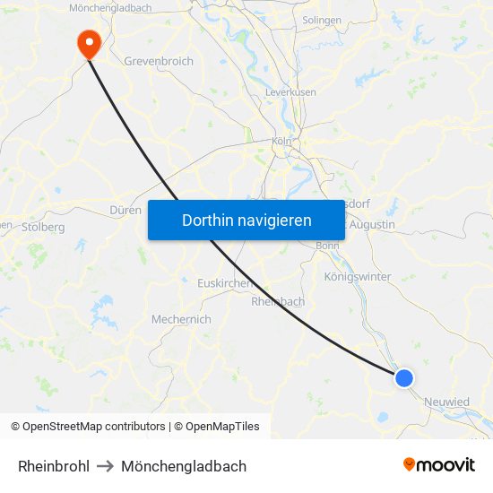 Rheinbrohl to Mönchengladbach map
