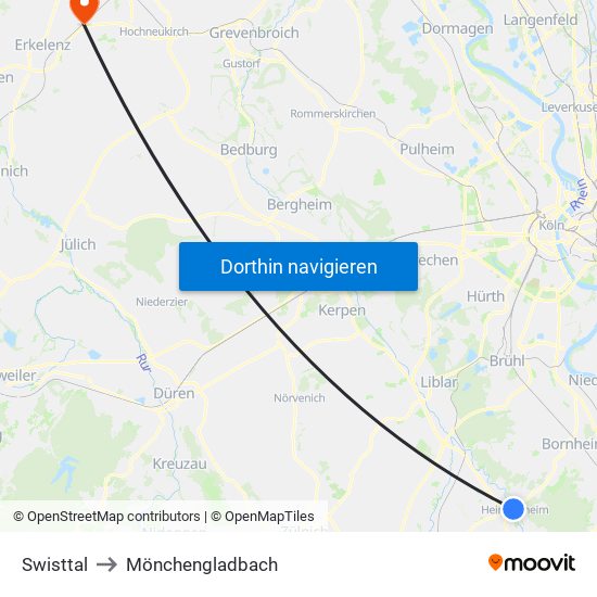 Swisttal to Mönchengladbach map