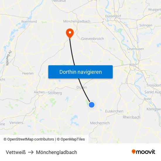 Vettweiß to Mönchengladbach map