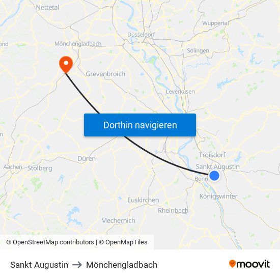 Sankt Augustin to Mönchengladbach map