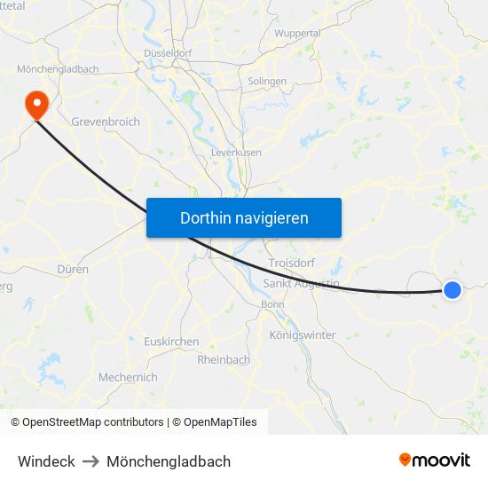 Windeck to Mönchengladbach map