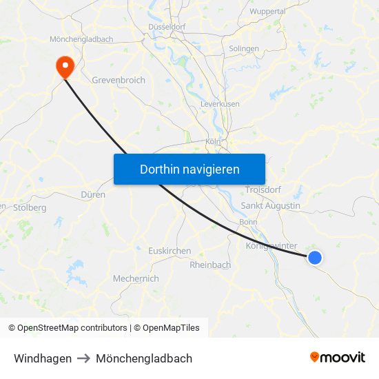 Windhagen to Mönchengladbach map