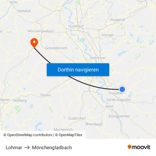 Lohmar to Mönchengladbach map