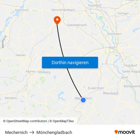 Mechernich to Mönchengladbach map