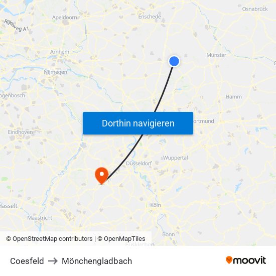 Coesfeld to Mönchengladbach map