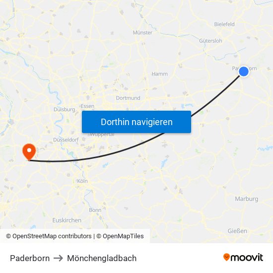 Paderborn to Mönchengladbach map