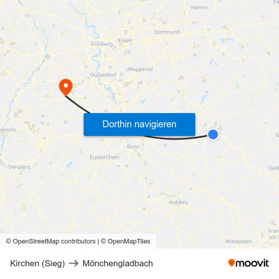 Kirchen (Sieg) to Mönchengladbach map