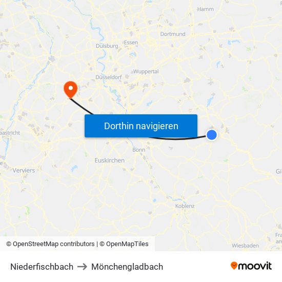 Niederfischbach to Mönchengladbach map