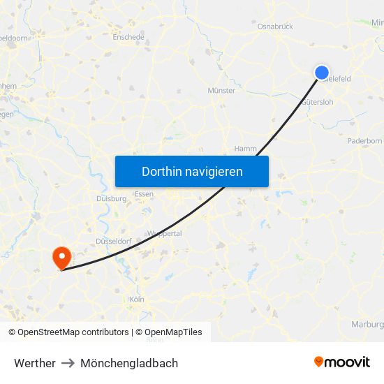 Werther to Mönchengladbach map