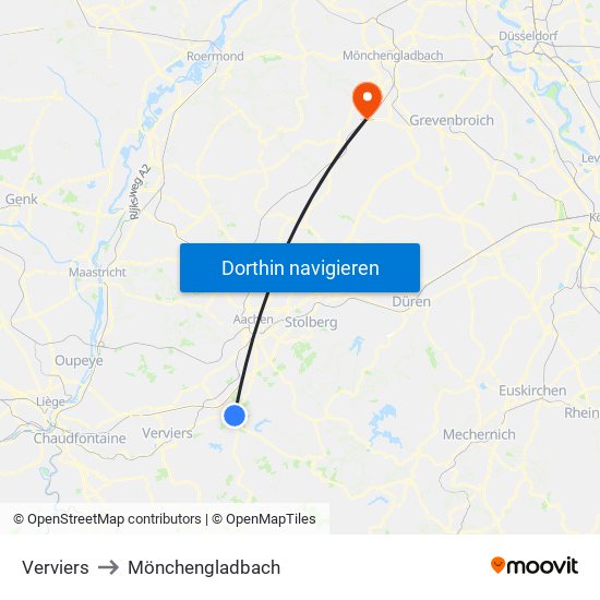 Verviers to Mönchengladbach map