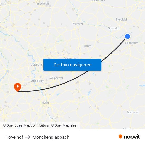 Hövelhof to Mönchengladbach map