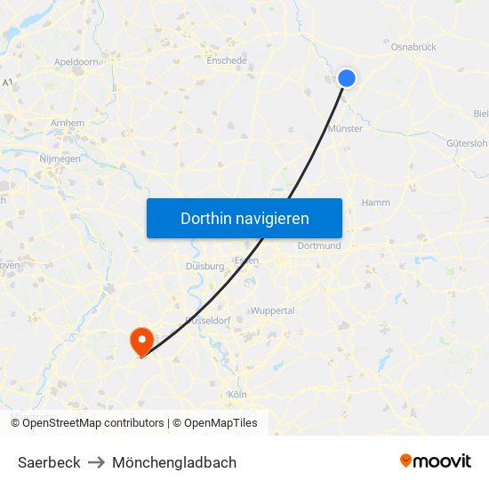 Saerbeck to Mönchengladbach map