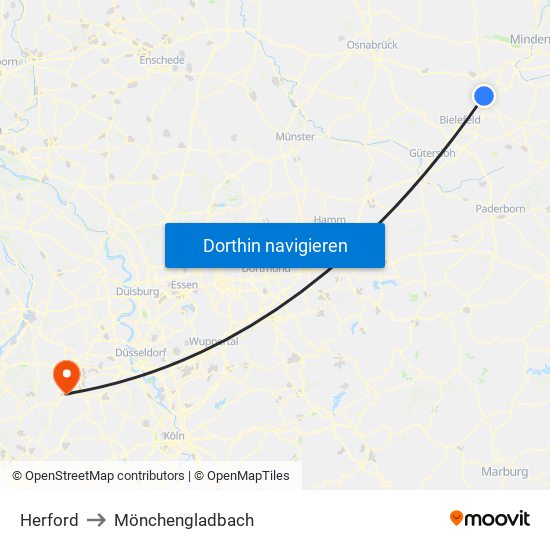 Herford to Mönchengladbach map