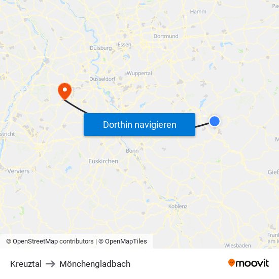 Kreuztal to Mönchengladbach map