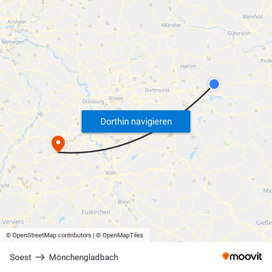 Soest to Mönchengladbach map