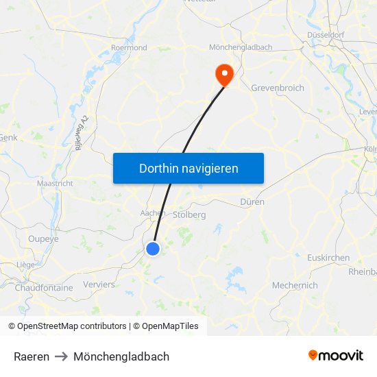 Raeren to Mönchengladbach map