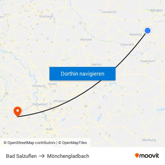 Bad Salzuflen to Mönchengladbach map
