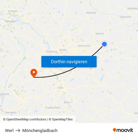 Werl to Mönchengladbach map