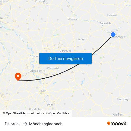 Delbrück to Mönchengladbach map