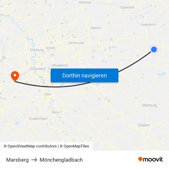Marsberg to Mönchengladbach map