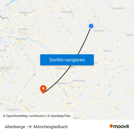 Altenberge to Mönchengladbach map