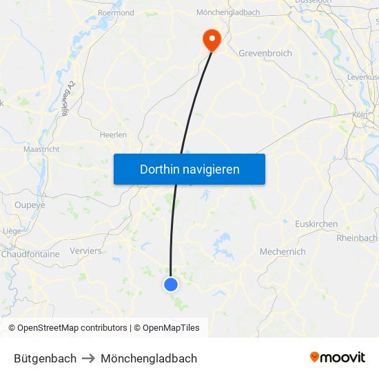 Bütgenbach to Mönchengladbach map