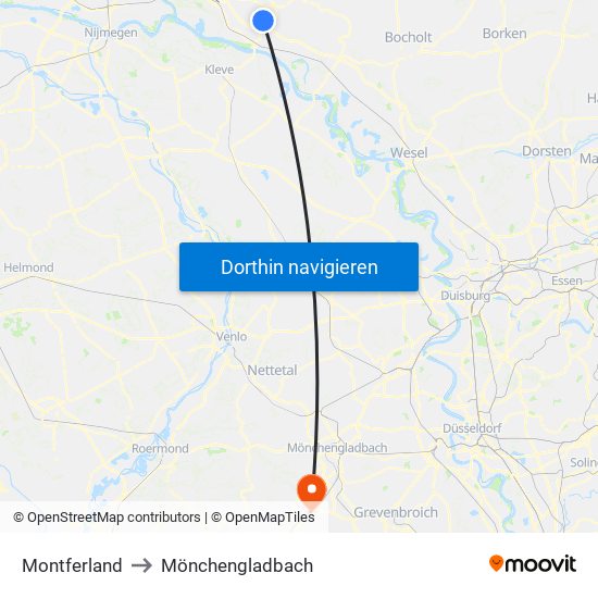 Montferland to Mönchengladbach map