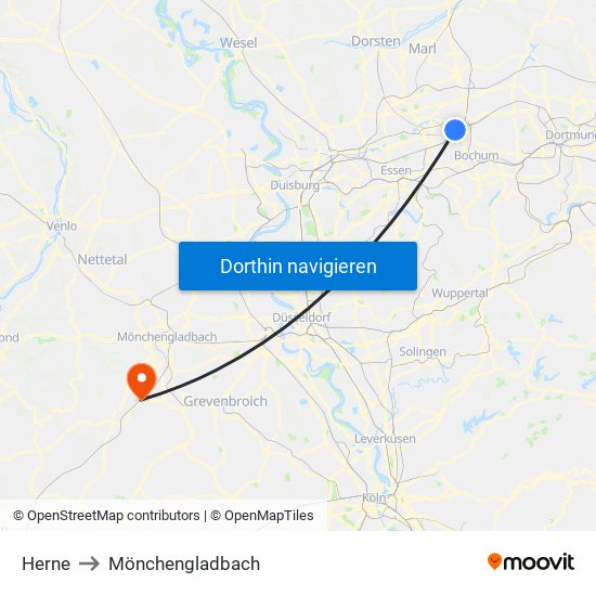 Herne to Mönchengladbach map