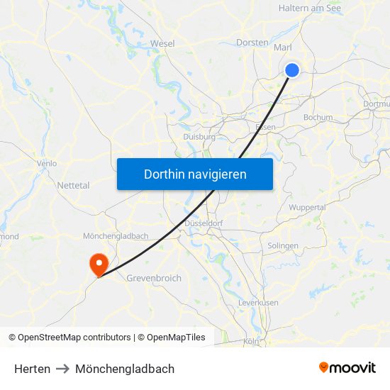 Herten to Mönchengladbach map