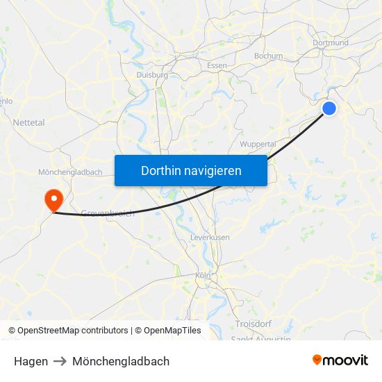 Hagen to Mönchengladbach map