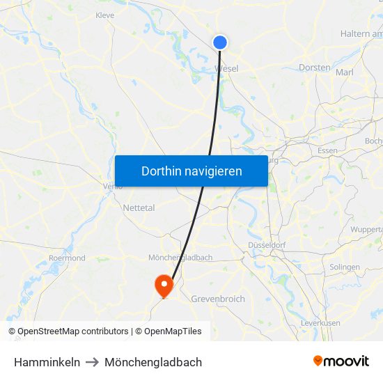 Hamminkeln to Mönchengladbach map