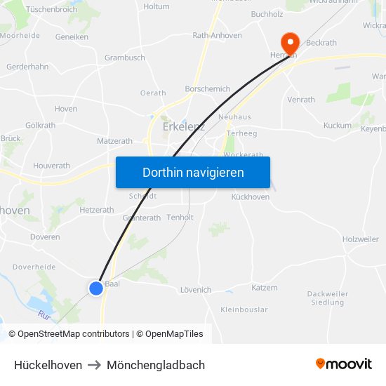 Hückelhoven to Mönchengladbach map