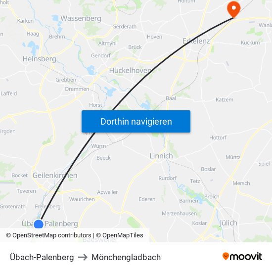 Übach-Palenberg to Mönchengladbach map