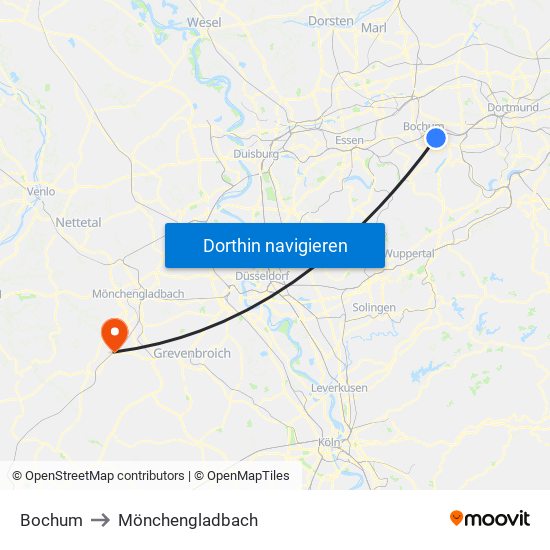 Bochum to Mönchengladbach map