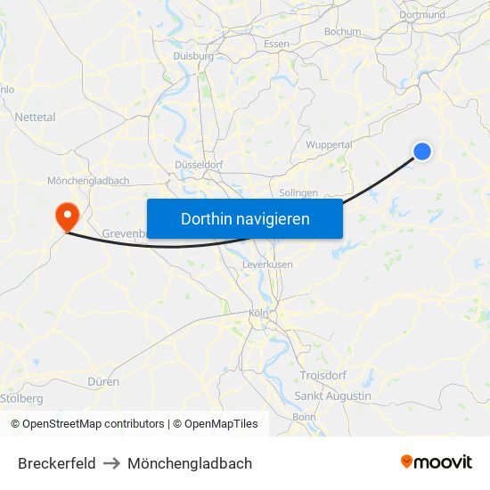 Breckerfeld to Mönchengladbach map