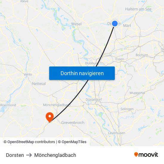 Dorsten to Mönchengladbach map
