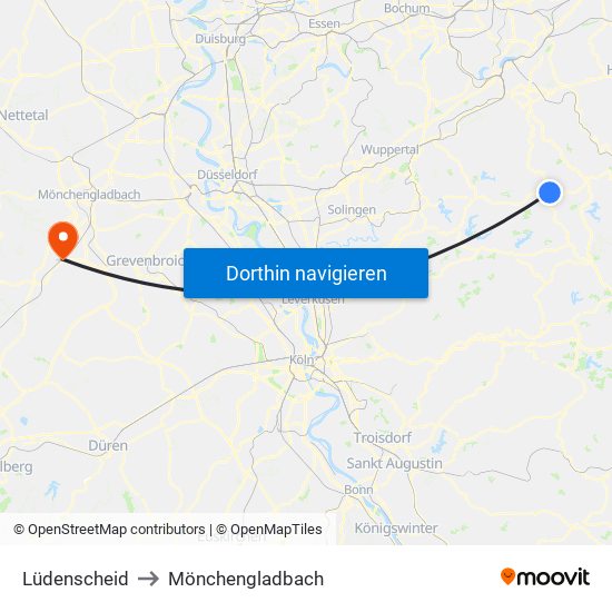 Lüdenscheid to Mönchengladbach map