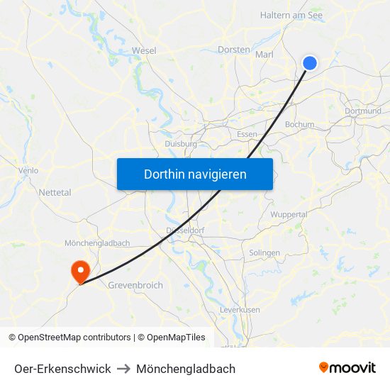 Oer-Erkenschwick to Mönchengladbach map