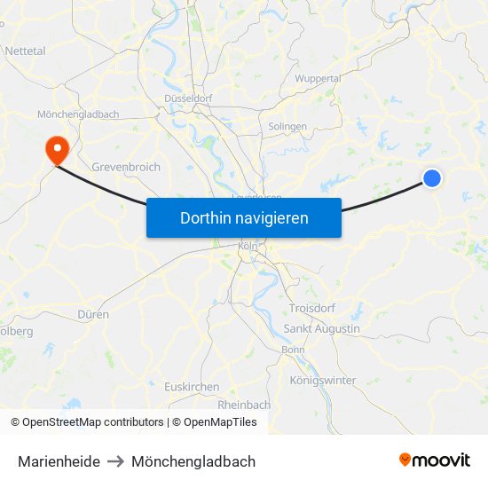 Marienheide to Mönchengladbach map
