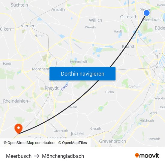 Meerbusch to Mönchengladbach map