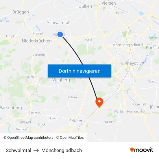 Schwalmtal to Mönchengladbach map