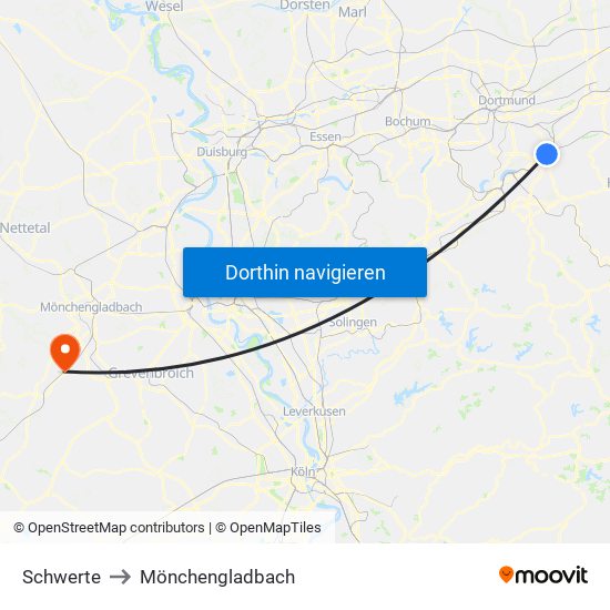 Schwerte to Mönchengladbach map