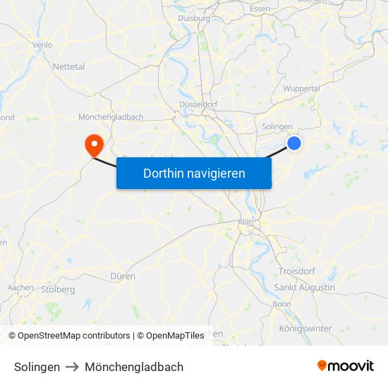 Solingen to Mönchengladbach map