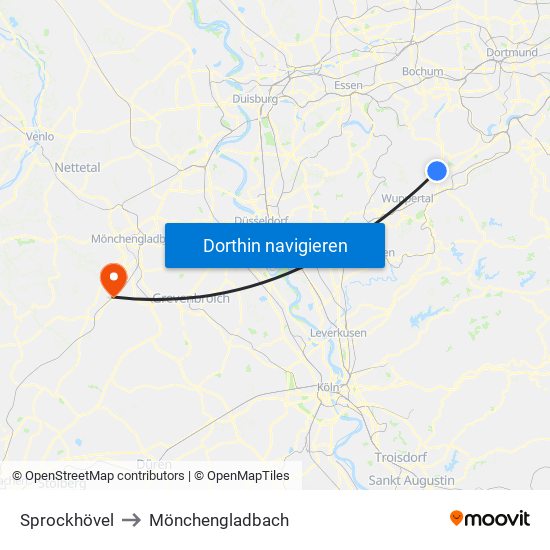 Sprockhövel to Mönchengladbach map