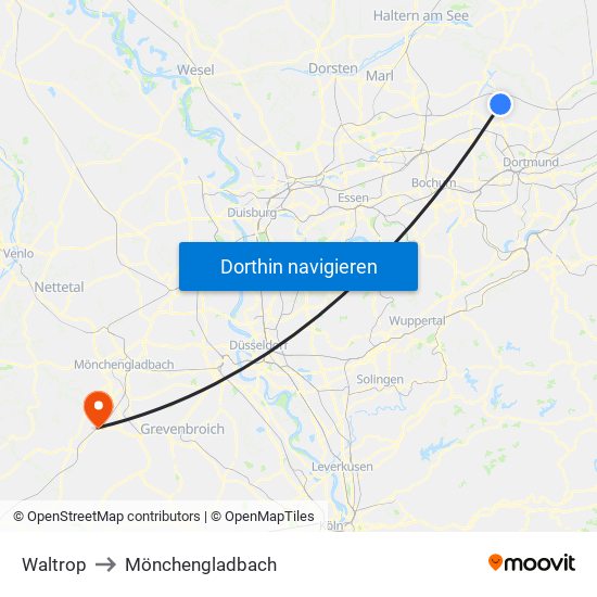Waltrop to Mönchengladbach map