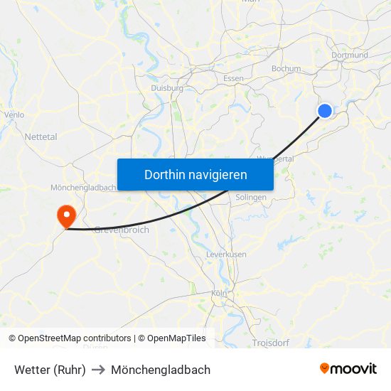 Wetter (Ruhr) to Mönchengladbach map