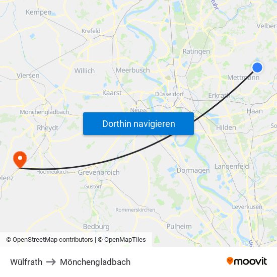 Wülfrath to Mönchengladbach map
