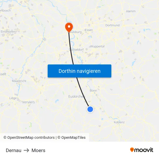 Dernau to Moers map